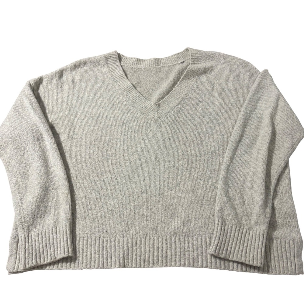 Vince Grey Marled V-Neck Pullover Cotton Blend Knit Sweater Cozy Soft Large